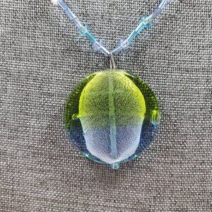 EUC Blue and Green Dichroic Glass Pendant Necklace